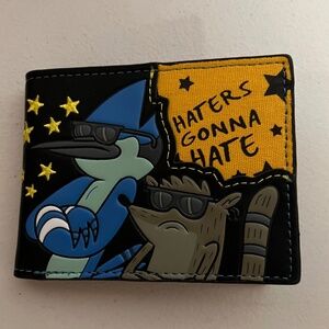 Regular Show Mordecai Rigby Faux Leather Wallet Black Blue New Cartoon Money